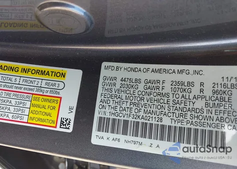 2019 Honda Accord Sport from USA, damaged, VIN 1HGCV1F32KA021128